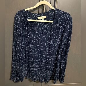 LOFT Dark Blue Blouse with White Dots